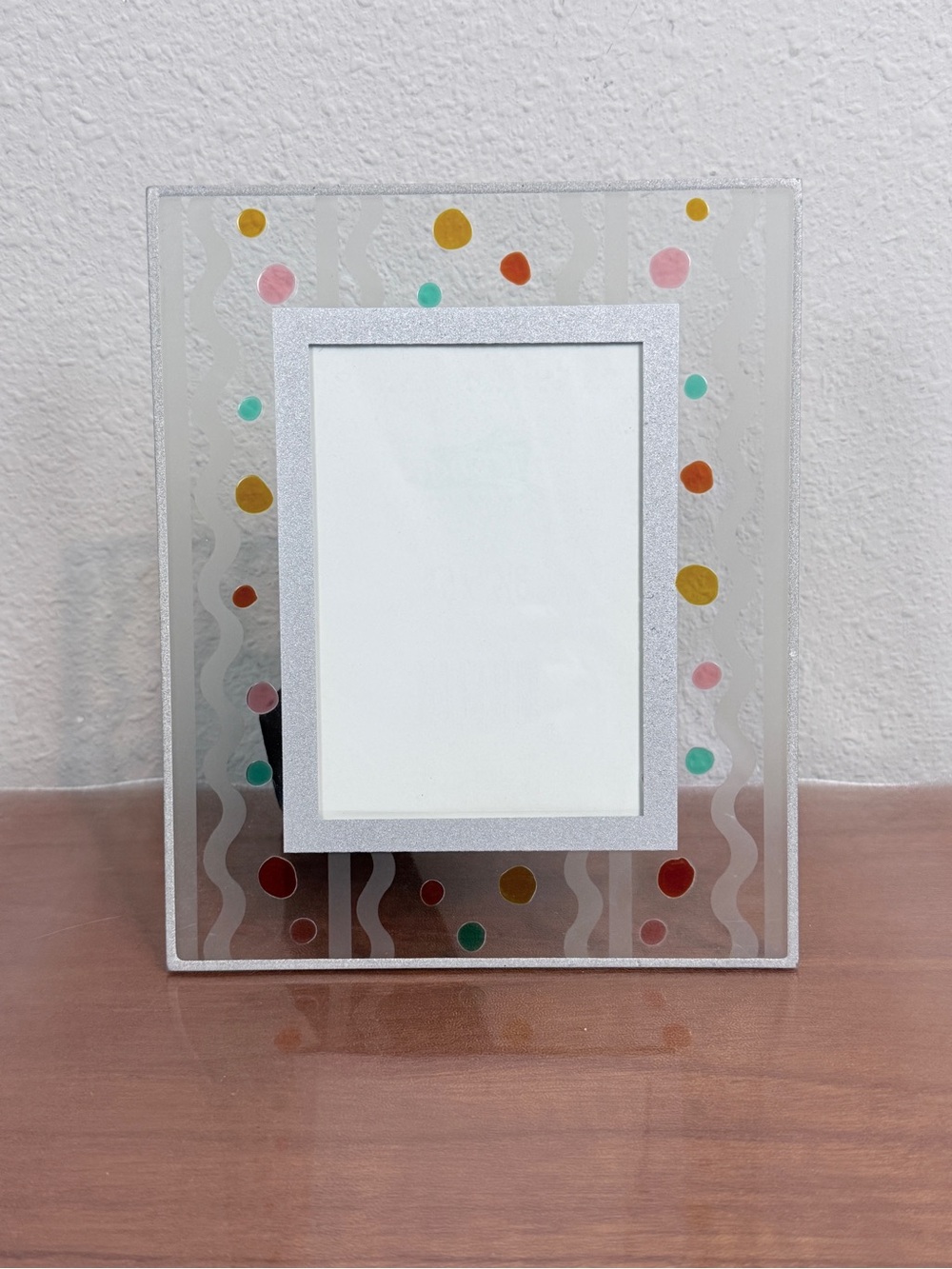 Vintage 90s Etched Glass Frame with Dot Accents for 3.5x5 Photo